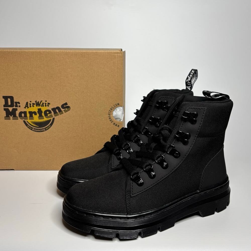Dr. Martens Combs Women's Casual Combat Boots in Black Ajax+Extra Tough Poly - Picture 2 of 8